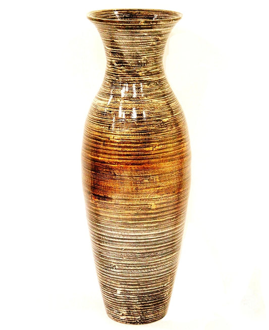 30" Gold and Brown Striped Urn Bamboo Floor Vase