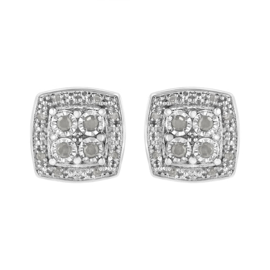 .925 Sterling Silver 1/4 cttw Round Cut Diamond Square Shape Milgrain Stud Earrings (I-J Color, I3 Clarity)