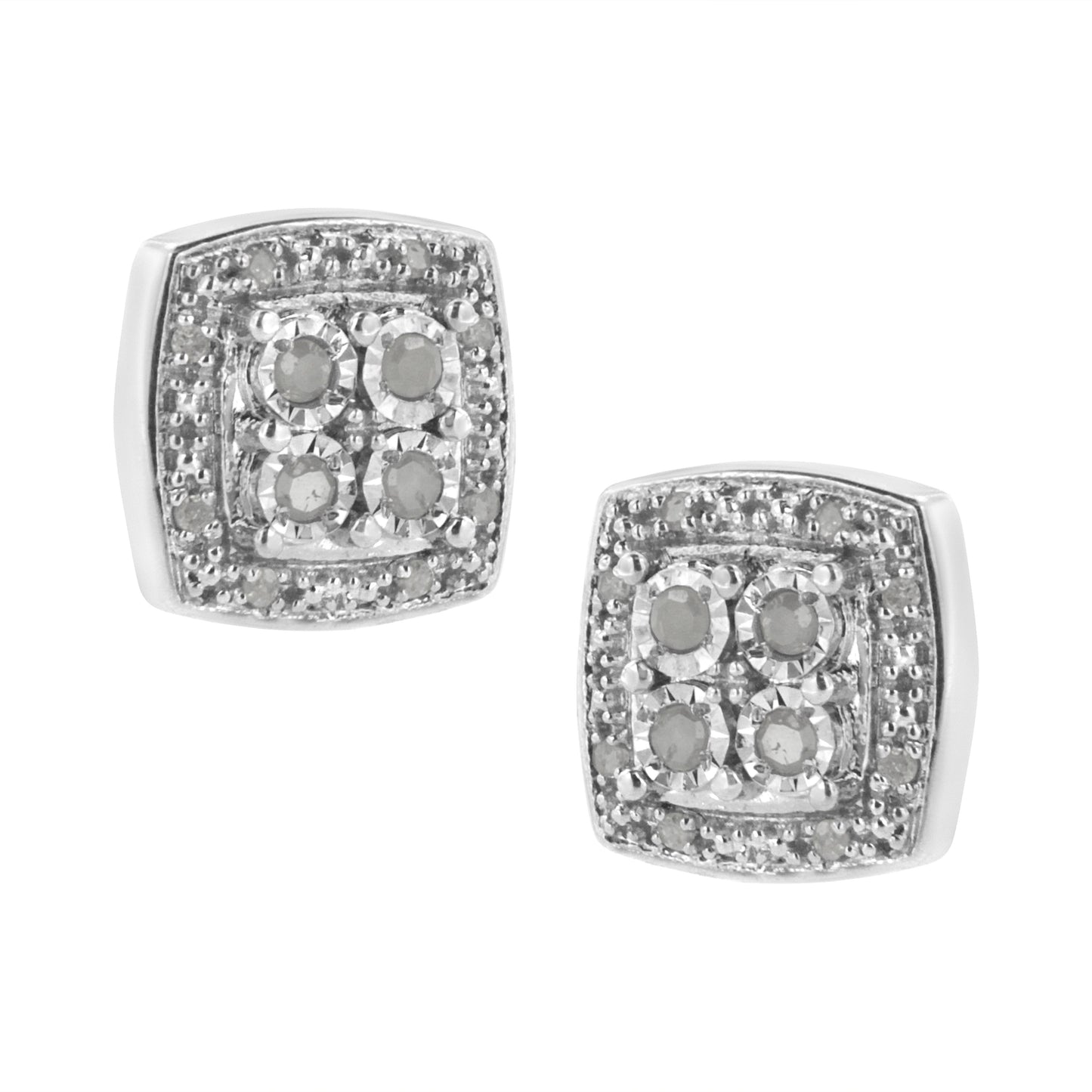 .925 Sterling Silver 1/4 cttw Round Cut Diamond Square Shape Milgrain Stud Earrings (I-J Color, I3 Clarity)