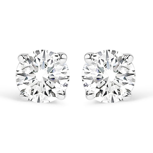 .925 Sterling Silver Silver Round Lab Grown Diamond Classic 4-Prong Solitaire Stud Earrings (F-G Color, VS1-VS2 Clarity)