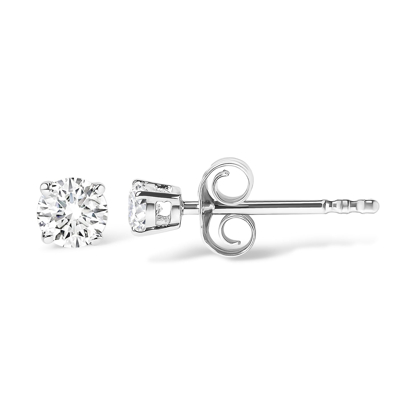 .925 Sterling Silver Silver Round Lab Grown Diamond Classic 4-Prong Solitaire Stud Earrings (F-G Color, VS1-VS2 Clarity)