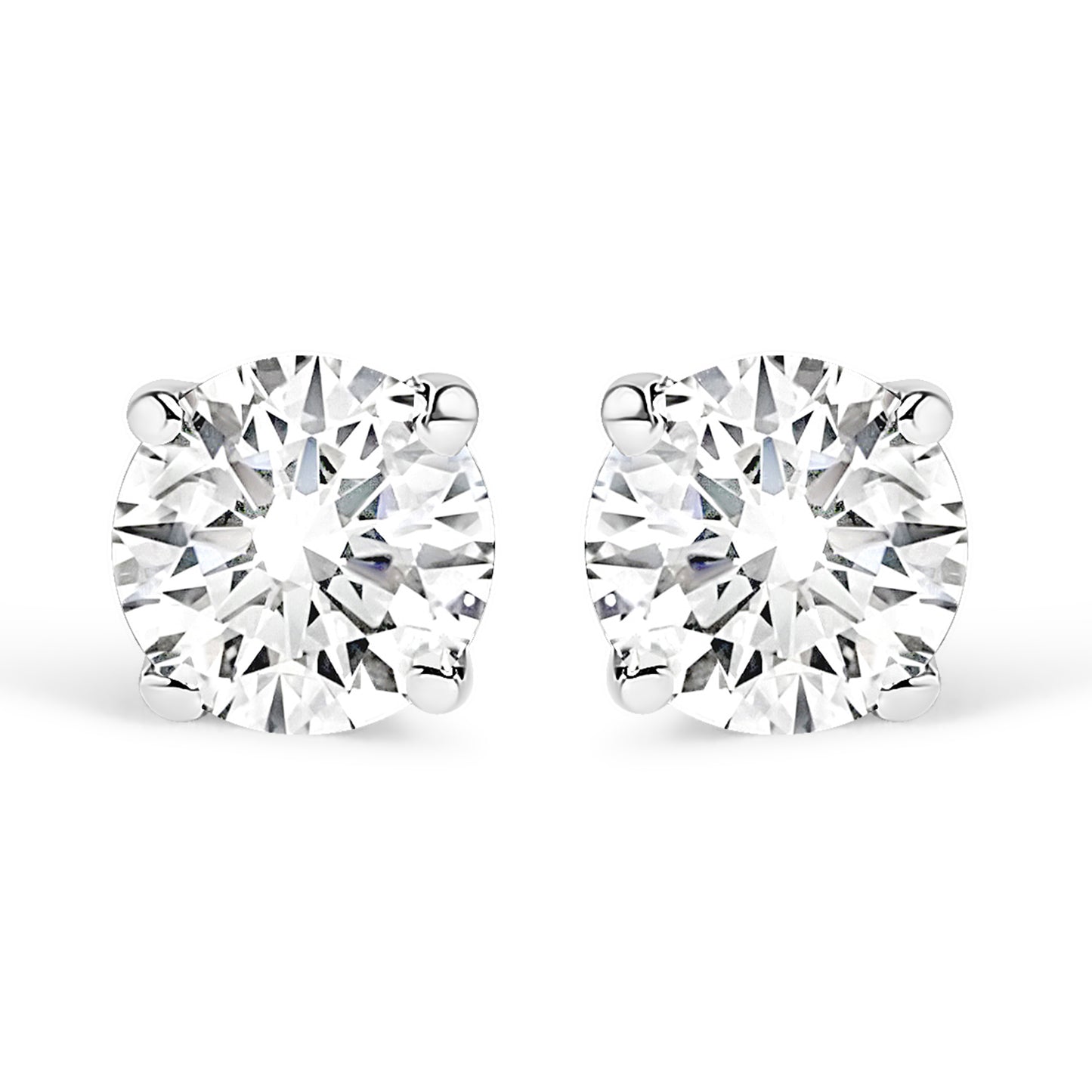 .925 Sterling Silver Silver Round Lab Grown Diamond Classic 4-Prong Solitaire Stud Earrings (F-G Color, VS1-VS2 Clarity)