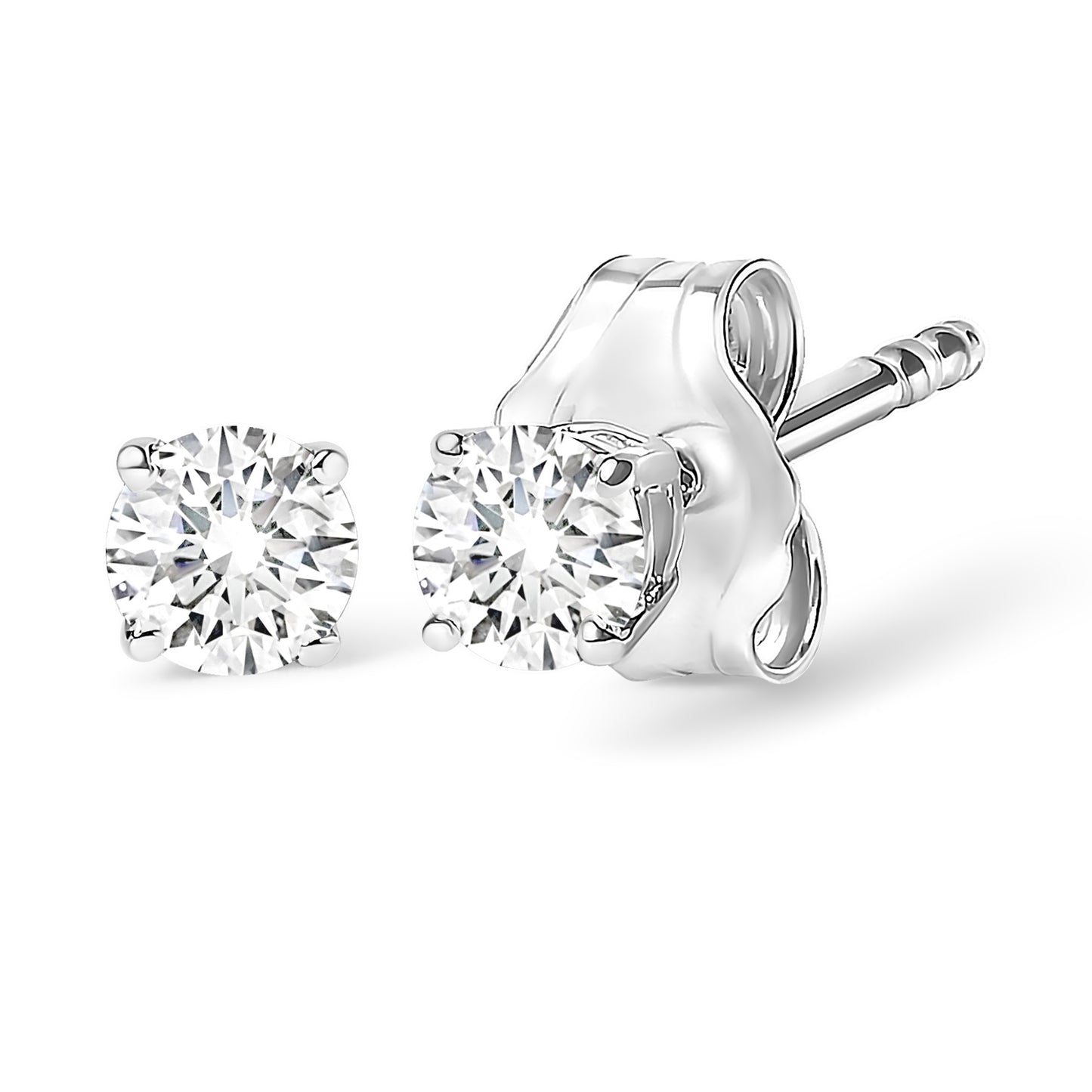 .925 Sterling Silver Silver Round Lab Grown Diamond Classic 4-Prong Solitaire Stud Earrings (F-G Color, VS1-VS2 Clarity)