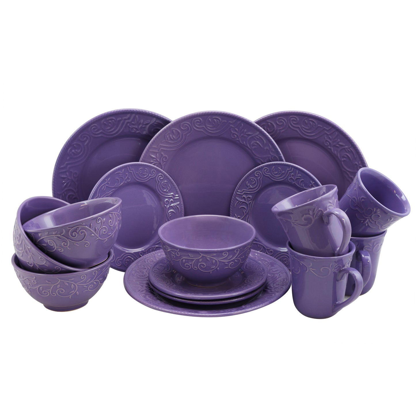 Elama Lilac Fields 16-Piece Dinnerware Set