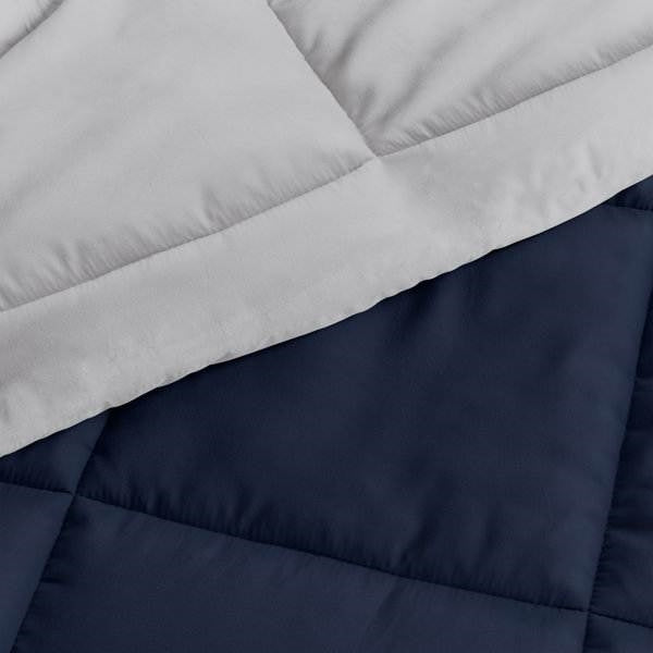 Full/Queen 3-Piece Microfiber Reversible Comforter Set in Navy Blue and Grey