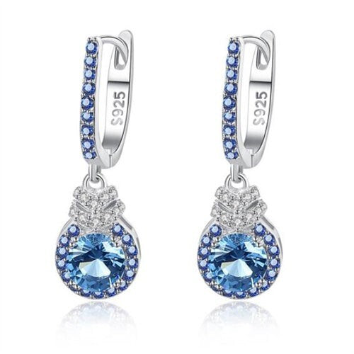 Exquisite Blue Dangle Ear Buckle Wholesale 925 Sterling Silver Sapphire Earrings