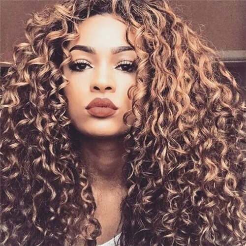 African Curly Style Middle Side Part Fluffy Long Hair Women Synthetic Wig